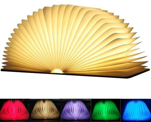 EasyULT Hölzerne Faltende Buch Lampe, 6 Modes Mini LED Buchlampe Stimmungslicht Dekorative Buch Lampe Farbwechseln, 360° Faltbar Deko Lampen Buchformig Nachtlicht, Ideal für Geschenk (12x9x2.5cm)