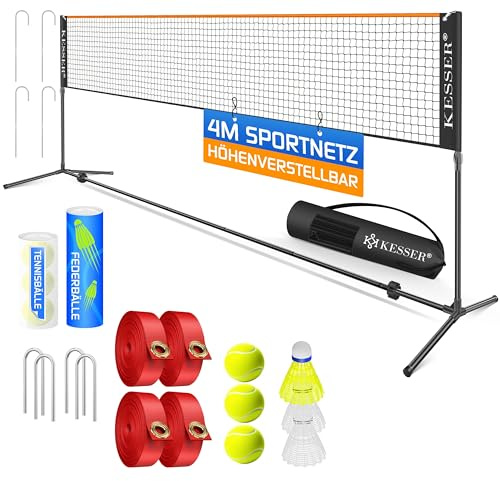KESSER® Badmintonnetz Tennisnetz | Federballnetz 3-Fach-Höhenverstellbar 107/120/155cm, stabiles Gestell, Set mit Netz, 3X Federball & 3X Tennisball, Montagezubehör, Transporttasche, Indoor & Outdoor