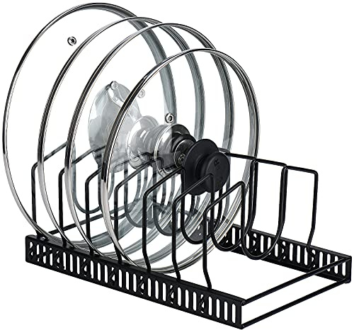 Toplife Topfdeckelhalter, Deckelhalter Schublade für Topfdeckel, Schneidebretter und Pfannen mit 7 verstellbaren Fächern, Topfdeckel Aufbewahrung, Schwarz