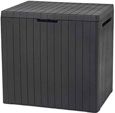 Keter City Box, Aufbewahrungsbox, dunkelgrau, Inhalt: 113L, Maße: HxTxB 55x44x57,8cm, ideal für Balkon und kleine Flächen, Holzoptik