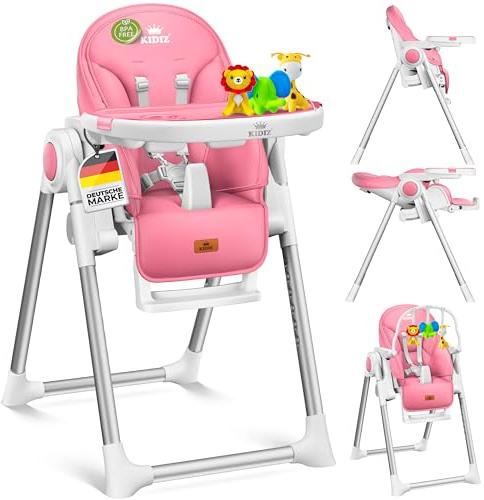 KIDIZ® 3in1 Hochstuhl Kinderhochstuhl inkl. Spielbügel, Babyliege, Kombihochstuhl Babyhochsitz,7 höhenverstellbar Verstellbare Rückenlehne, mitwachsend ab 0 bis 36 Monate Babystuhl, Rosa