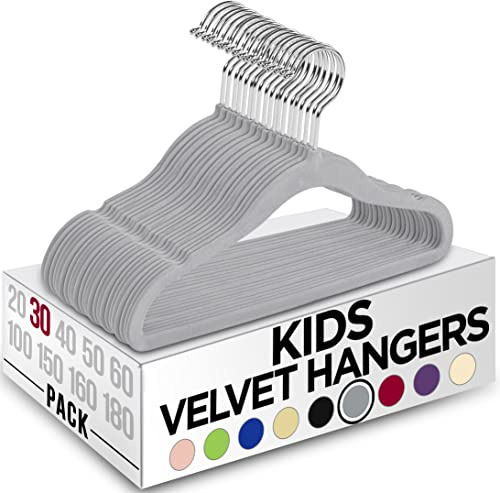 Utopia Home Kinder-Kleiderbügel aus Samt (30 Stück) – 27,9 cm (11 Zoll) robuster Baby-Kleiderbügel – rutschfest für den täglichen Gebrauch (Grau)