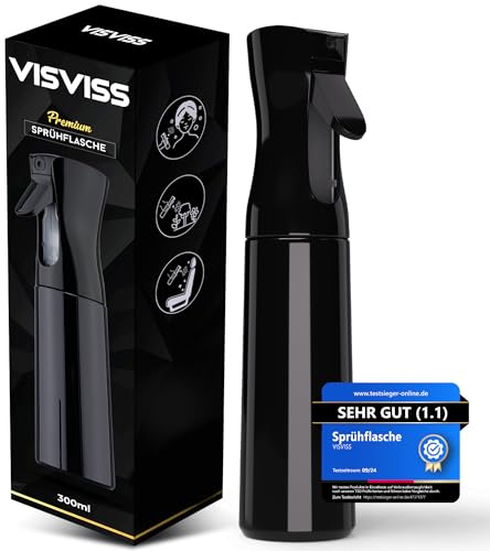 VISVISS Sprühflasche [HydroForce] – 300 ml Tropfsichere Spray Bottle | Leere Wassersprühflasche für Pflanzen, Haare & Reinigungsmittel | Lebensmittelecht, Schwarz