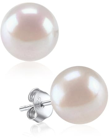 ChicSilver Sterling Silber Süßwasser-Zuchtperlen Ohrstecker 10mm Perlen Ohrstecker mit Geschenkebox für Damen Mädchen Freundin Mama