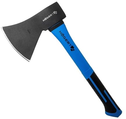 HÖGERT TECHNIK Äxte 600g mit Glasfaserstiel - Universalaxt zum Spalten und Hacken, ergonomischer Rutschfester Griff, gehärtetes Axtblatt 47-55 HRC, Stiel aus HDL-Glasfaser, gefertigt nach DIN 5131