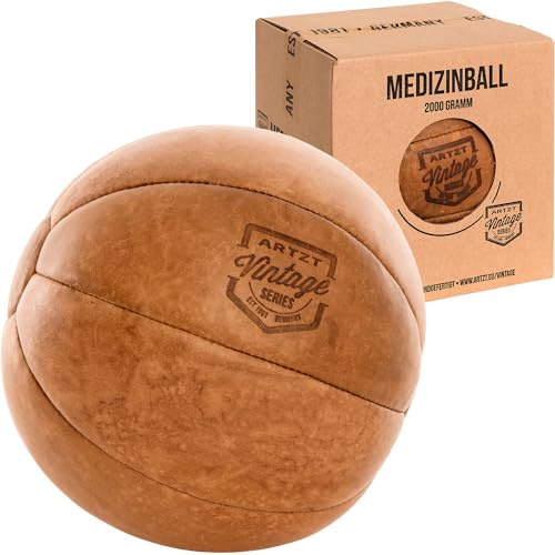 ARTZT Vintage Series Medizinball | Handveredeltes Rindsleder | Einzigartiges Design | Made in Germany | Robust & Langlebig | Ideal für Wohnzimmer & Trainingsraum (2 KG)