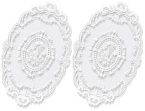AOZUO 2 Stück Retro Platzsets aus französischer Spitze, Exquisite Blumenstickerei Platzsets Häkeldeckchen, Handgefertigte Weiß Runde Deckchen Untersetzer Vasenmatte für Heimdekoration (45 x 28cm)