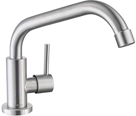 ONECE Küchenarmatur Kaltwasser Wasserhahn Küche Kaltwasserhahn mit 360° schwenkbar, Kaltwasserarmatur Spültischarmatur aus Edelstahl gebürstet, mit Anschlussschlauch, Matt