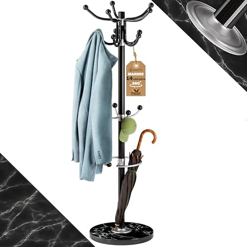 Casaria® Kleiderständer Marmorsockel Metall 14 Haken 360° Drehbar Stabil 37x37x175 cm Flur Büro Garderobenständer Kleiderstange Jackenständer Schwarz