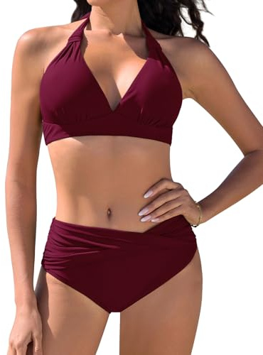 Nadeer Damen Bikini Set Push Up Bademode Badeanzüge Strand Ties Zweiteiliger Sexy V Ausschnitt Swimsuit Mid-High Waisted Bikinihose