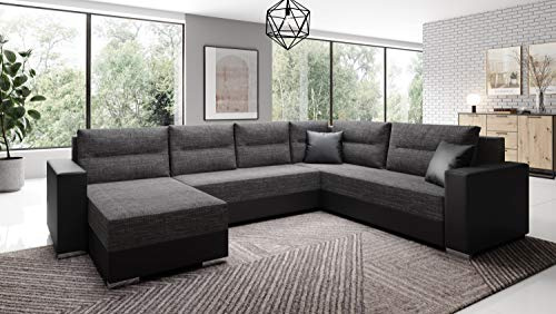 Generisch Captain Sofa Couch Garnitur Sofagarnitur U mit Schlaffunktion und Bettkasten Wohnlandschaft Breite 314 cm Höhe 90 cm Tiefe 217 cm Ottomane 159 cm Sitzhöhe 42 cm