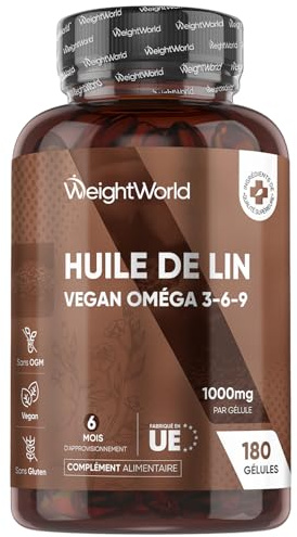 Omega 3 6 9 Vegan Weichkapseln - Aus Leinsamenöl - 180 Vegan Softgels - 1000 mg pro Weichkapsel - 1 pro Tag - Alpha Linolensäure, Linolsäure, Ölsäure - Flaxseed Oil - Glutenfrei - WeightWorld