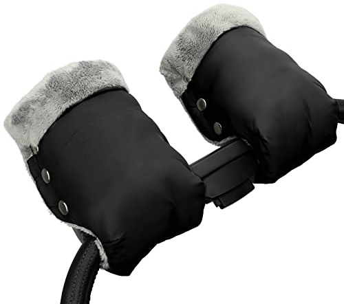Handwärmer Kinderwagen Handschuhe Handmuff mit warme Fleece und Baumwolle Innenseite Wasserdicht und Winddicht Stroller Handmuff Universalgröße Winter Geschenk für Neue Eltern Schwarz