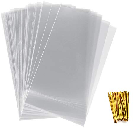 Anstore 100 Bodenbeutel, 180 x 300 mm 0PP Beutel Keksbeutel Kekstüten Gebäckbeutel Klarsichtbeutel Folienbeutel Zellophanbeutel Zellophantüten mit 100 Metallischen Bindebaender