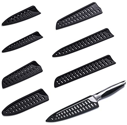 8-teiliges Messerschutz Set, Universal Klingenschutz, Messerschutzhüllen in 8 Größen für Kochmesser, Küchenmesser und Brotmesser, aus ABS, Schwarz