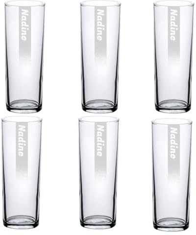 LUXENTU Bierglas 0,2 L Eichung Kölsch-Stange | mit persönlicher Lasergravur | Name mit Hintergrundschatten| Spülmaschinenfest | Geschenkidee | Vatertag | 6 Stück