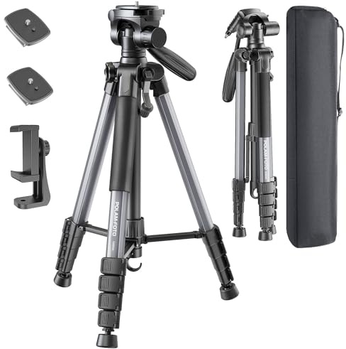 POLAM-FOTO Kamera stativ, 188 cm, Reisestativ mit Tragetasche, Stativköpfe, Aluminium, für Mirrorless Camera/DSLR/Handy/Camcorder, robuster Ständer,(Gewicht 1,27 kg, Tragkraft 3,99 kg) Grau