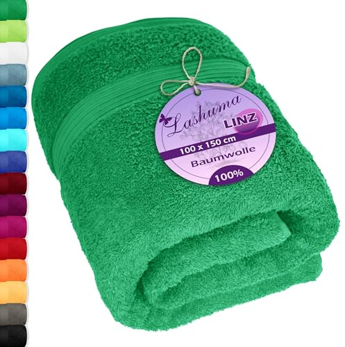 Lashuma grosses Badehandtuch XXL, Linz Strandtuch Grün - Forst, Badetuch für Liege 100x150 cm