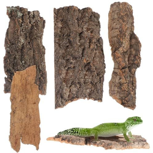 Angoily 4 Stück Korkrinde Terrarium Deko - Natürliche Baumrinde Als Reptilien Versteck Und Klettermöglichkeit - Schimmelfreies Holz Zubehör Für Gecko Bartagame Schildkröte Und Spinnen Aquarium