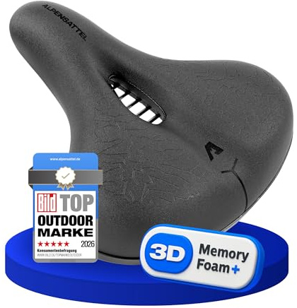 ALPENSATTEL® Ergonomischer Fahrradsattel Komfort + [3D Memory Foam] - Sattel für Damen & Herren - Atmungsaktives Material für ideale Druckverteilung - Universelle Sattelhaltung für jedes Rad