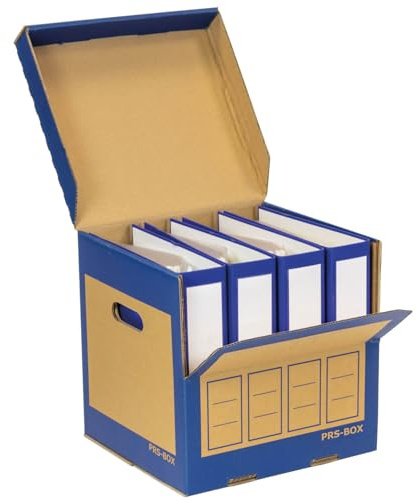 PRS Ordner Archiv-Box für 4 Ordner, Natur/Blau, 10 Stück | Ordnerbox, Lagerkiste für Ordner, ident mit der PRESSEL Ordnerarchivbox