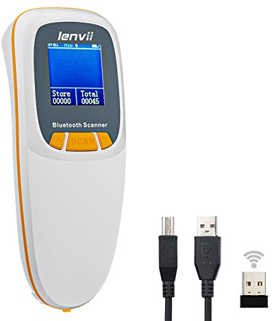 LENVII Mini Bluetooth 2D Barcode Scanner Kabellos – 3-in-1 mit LCD Display | Tragbarer 1D 2D QR Code Scanner, Bluetooth, 2.4G & USB, 1200mAh Akku, Kompatibel mit Windows, Android, iOS, Tablet, ( Weiß )