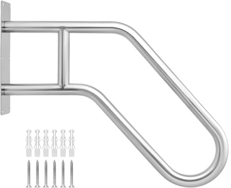 QWORK® 60cm 304 Edelstahl U-förmiger Handlauf, Edelstahl Treppengeländer Aussen, für Garten, Hotels, Schulen, Pflegeheimen