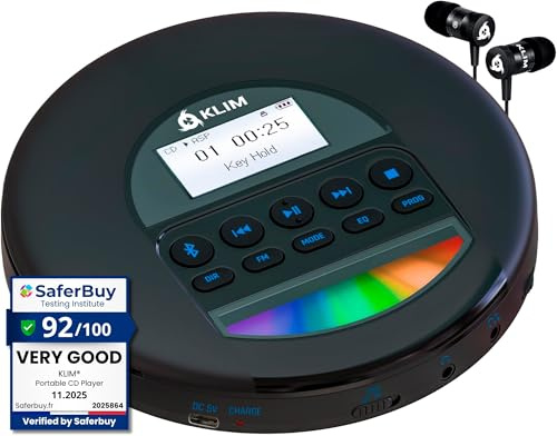 KLIM Nomad CD Player Bluetooth - Tragbarer CD-Player Discman mit langlebigem Akku - Inklusive Kopfhörer - CDR, CDRW, MP3 - Mit TF-Reader, Radio FM - Ideal für Autos - Schwarz Blau