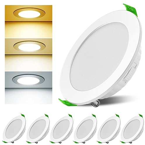 Asstikoo LED Einbaustrahler 230V Dimmbar, 7W 6er Set Einbauleuchten Deckenspots Deckenstrahler Lochöffnung Ø 85-100 mm, IP44 Ultra Flach LED Spots für Badezimmer Wohnzimmer