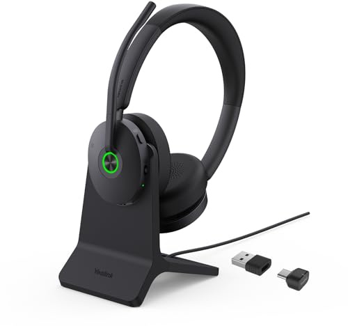 Yealink BH74 mit Ladestation ANC Kabelloses Headset mit Mikrofon,6-mics KI-Geräuschunterdrückung,Flip to Mute& Dongle,32 Stunden Sprechzeit,Teams Zertifiziert,Bluetooth Kopfhörer Büro für Hybridarbeit