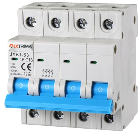 IXTRIMA Automatischer Leitungsschutzschalter 4P 16A 380V 6kA MCB C16 belegt 4 DIN-Module