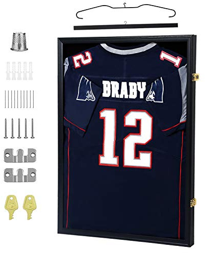 IHEIPYE Trikot-Präsentations-Rahmen, abschließbar, große Sport-Trikot-Schattenbox mit 98 % UV-Schutz, Acrylglas und Aufhänger, für Baseball, Basketball, Fußball, Hockey und Uniform, schwarz