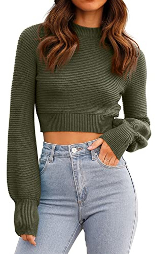GeGekoko Damen Strickpullover Kurz Sexy Cropped Pullover mit Rundhalsausschnitt Herbst Winter Warmer Langarm Sweatshirt Elegant Kurzer Strickpulli für Frauen
