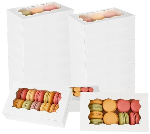 Aurinovellia 24 Stück Keksschachtel mit Sichtfenster Cookie Box aus Kraftpapier für Kekse und Gebäck Keksbox Gebäckkarton Cupcake Muffin Transportbox Pralinenschachtel 18 x 11 x 4 cm