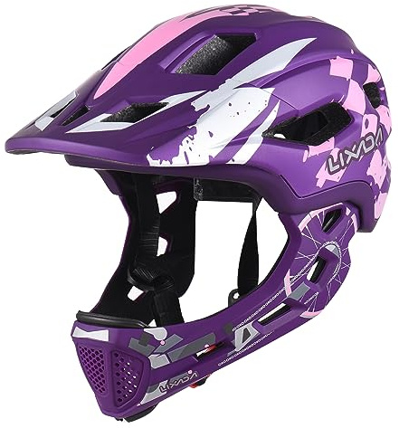 Lixada Fahrradhelm Kinder Helm Fullface Abnehmbar Unisex 52-56cm Children's Helmet 2-In-1 Integrated Größenverstellbar- Mit Abnehmbarem Kinnschutz Helmet inliner Für Fahrräder, Skateboards