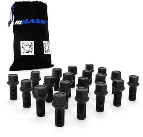 HASKYY 20x Radschrauben Radbolzen M14x1,5x27mm Kugelbund R13 Schwarz I Kompatibel mit Audi VW Seat & Skoda inkl. Beutel
