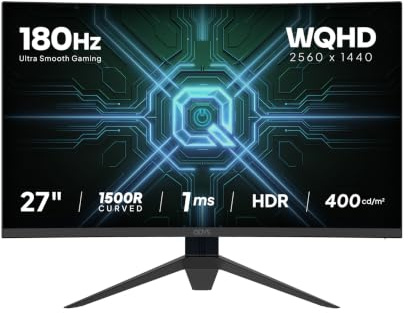 ODYS Q27 PRO-X 27 Zoll WQHD Curved Gaming Monitor, 180 Hz | 1ms MPRT, 1500R Krümmung, FreeSync kompatibel, HDR-Unterstützung, Eye Care, 2x HDMI 2.1, 2x Displayport 1.4, 122% sRGB