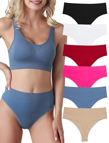 Evolyline 6er-Pack String Tangas Damen Bauchweg Unterhosen Tanga Damen | Nahtlose Strings Tanga Set Hoher Taille Unterhosen Unterwäsche Frauen Baumwolle String Atmungsaktiv Weich Panties