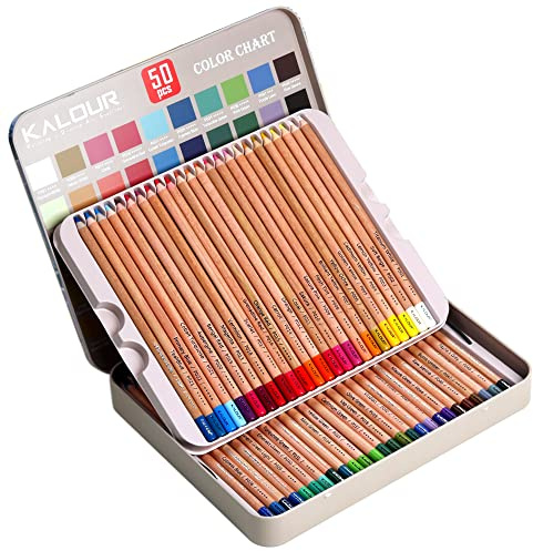 KALOUR Pro Pastellkreide-Buntstifte, Set mit 50 Farben, Kohlestifte zum Zeichnen, Skizzieren, Färben, Schattieren, Kunstbedarf für Erwachsene, Künstler