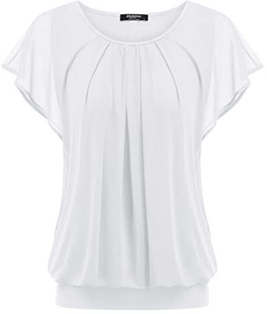 Zeagoo Damen Bluse Batwing Bluse Shirts Kurzarm Tunika Top Mesh Oberteile | Blumen Rundkragen T-Shirt | Chiffon Blusen | S-3XL