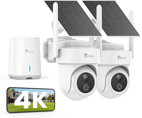 CAMSTRO 4K Überwachungskamera Aussen Set, 360° Panorama Kabellose Kamera, 2 Cam-Kit & 64GB Lokal Speicher HomeBase, 8MP kabellose mit Intelligente Erkennung, Farb-Nachtsicht, Ohne ABO-Gebühren, IP66