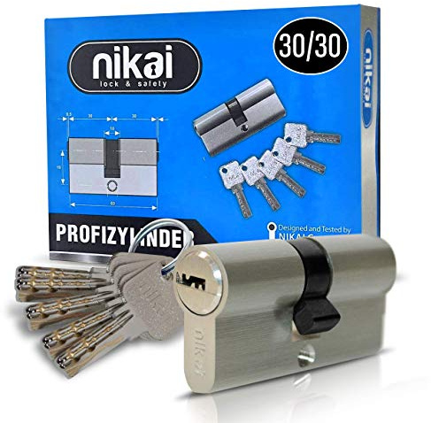 Oramics Doppelzylinder Profilzylinder 30/30 - Schließzylinder 60 mm inkl. 5 Schlüssel und 2 Befestigungsschrauben - Hochwertiger Zylinder mit 2x 6 Sperrstiften - Silber