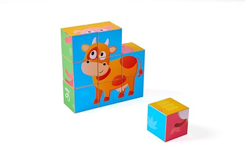 Hape E1618 Blockpuzzle Bauernhof - Holzpuzzle, Lernspielzeug mit Bauernhofmotiven, Motorikspielzeug, Montessori Spiel, für Kinder ab 18 Monaten