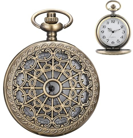 Cerioll Vintage Taschenuhr Mit Kette, Quarz Taschenuhr, Antik Kettenuhr Mit Arabisch Ziffern, Für Damen, Herren, Vater, Opa, Geburtstag Jahrestag (Bronze)