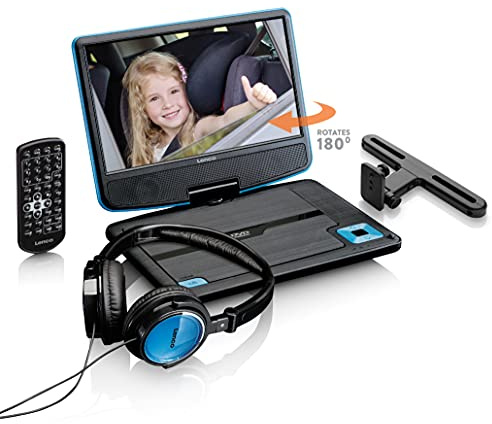 Lenco tragbarer DVD-Player DVP-910 9 Zoll (22,5 cm) mit drehbarem Display und Integriertem Akku (USB, AV-Ausgang), Netzadapter, Kopfhörer, blau