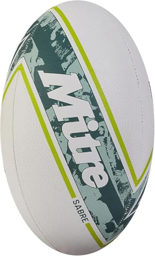 Mitre Sabre D4P Rugby-Ball | Extrastarkes Futter | Volle Gewicht | Sehr beliebt Rugbyball, Weiß/Mint/Limette, 4