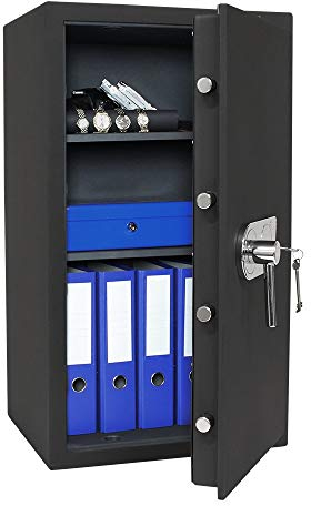 SafeHero Möbeltresor Klasse 1 EN 1143-1 Secureo Falcon 5 | H860xB490xT410 mm | 104 kg | Doppelbartschloss | Feuerfalz für Basis-Feuerschutz | Platz für 10 Ordner