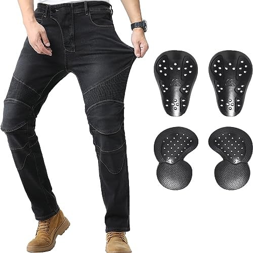CTBQiTom Motorrad Jeans Herren mit CE-Level-2 Protektoren | Stretch-Denim | Abnehmbare Polster im Minimalist-Design