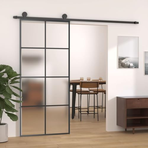 Willood Schiebetür ESG-Glas & Aluminium, Glasschiebetür,Innentür, Schiebetür Innenbereich, Glastür, Tür mit Beschlag 90x205 cm