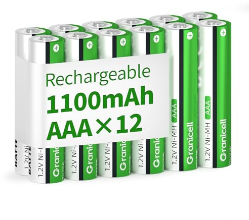 Granicell AAA Wiederaufladbare Batterien 1100 mAh Hohe Kapazität 1500 Zyklen, 1,2V NiMH Niedrige Selbstentladung AAA Batterie, 12er Pack